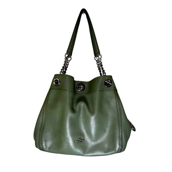 Coach Handbags - Coach Edie 31 Shoulder Bag Green Pebbled Leather Chain Strap Tote 36855